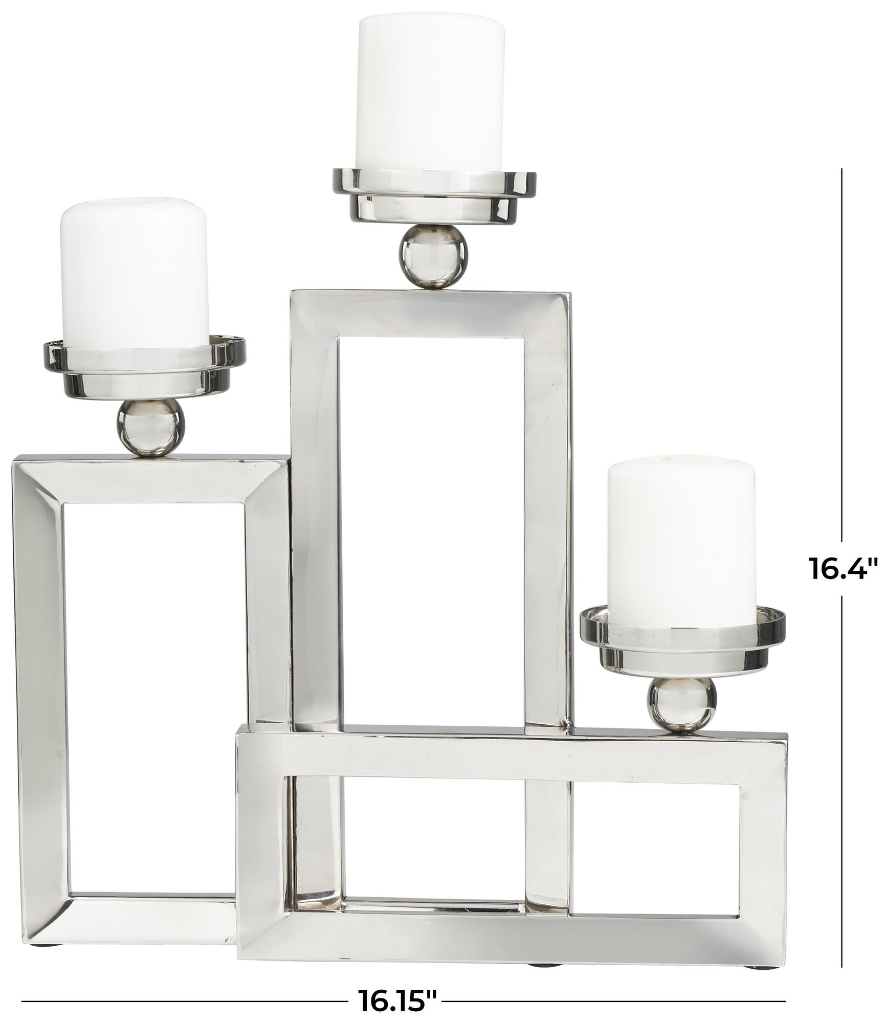 Image 6 Silver Stainless Steel Metal Contemporary Candelabra, 16" x 5" x 16" more views
