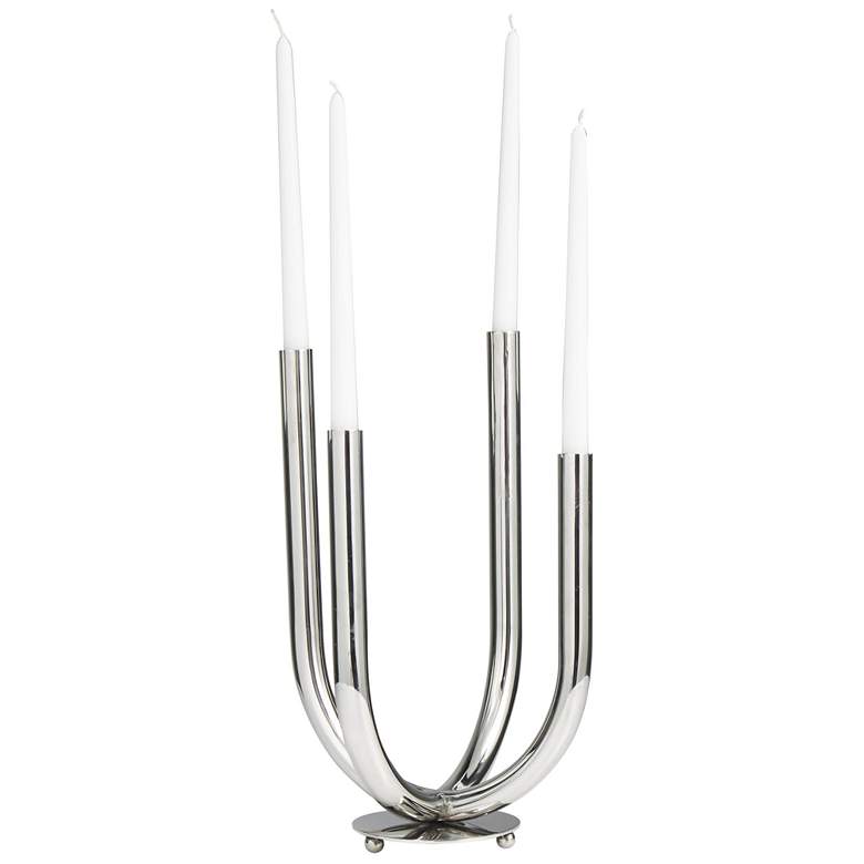 Image 1 Silver Stainless Steel Metal Contemporary Candelabra, 8" x 8" x 15"