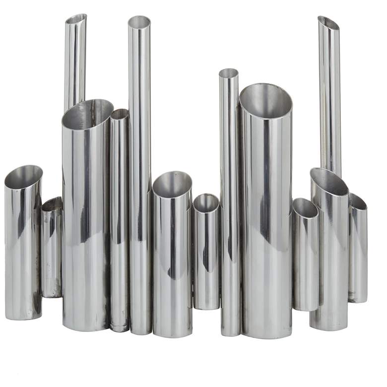 Image 2 Silver Stainless Steel Metal Contemporary Vase, 14" x 4" x 12"