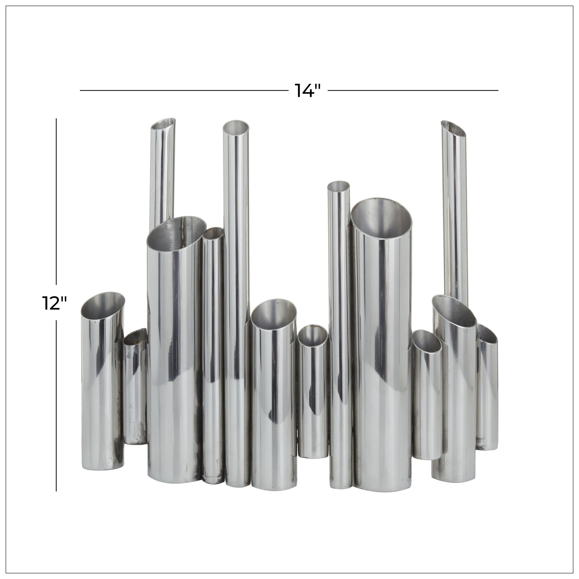 Image 7 Silver Stainless Steel Metal Contemporary Vase, 14" x 4" x 12" more views