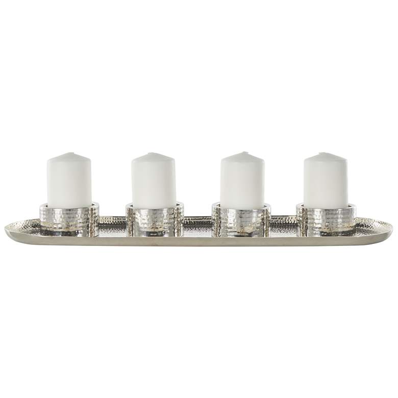 Image 1 Silver Stainless Steel Metal Glam Candelabra, 26" x 8" x 2"