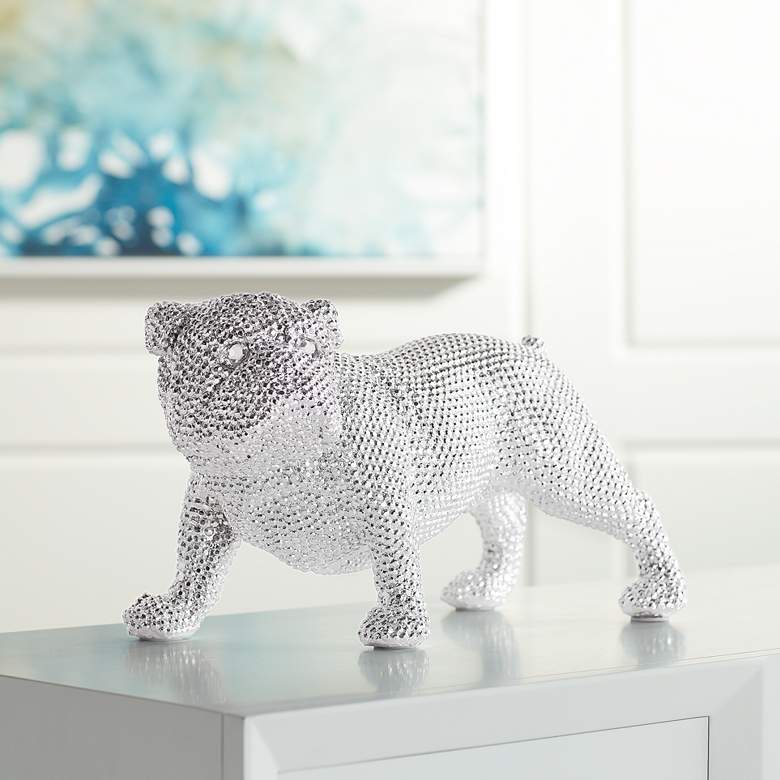 Image 1 Silver Standing Bulldog 15 3/4 inch Wide Sculpture