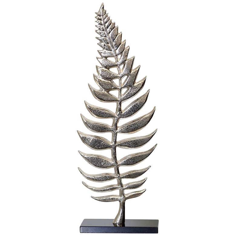 Image 1 Silver Standing Leaf - Large Metal Leaf On Top Of A Black Marble Base