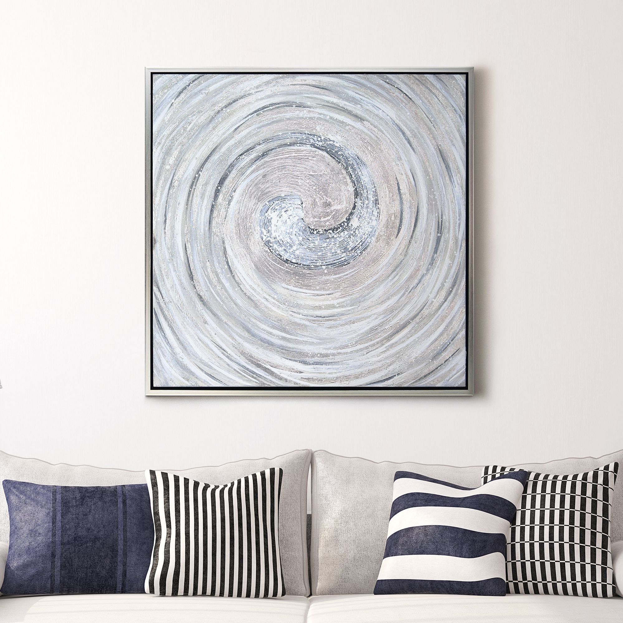 Silver Swirl 36" Square Metallic Framed Canvas Wall Art in scene