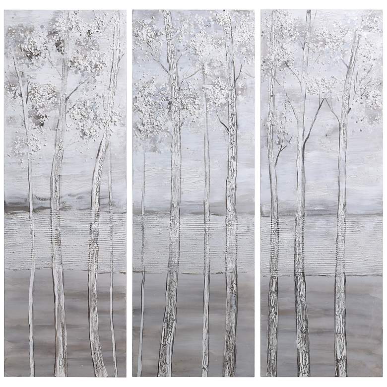 Image 3 Silver Winter 48 inch High Metallic 3-Piece Canvas Wall Art Set