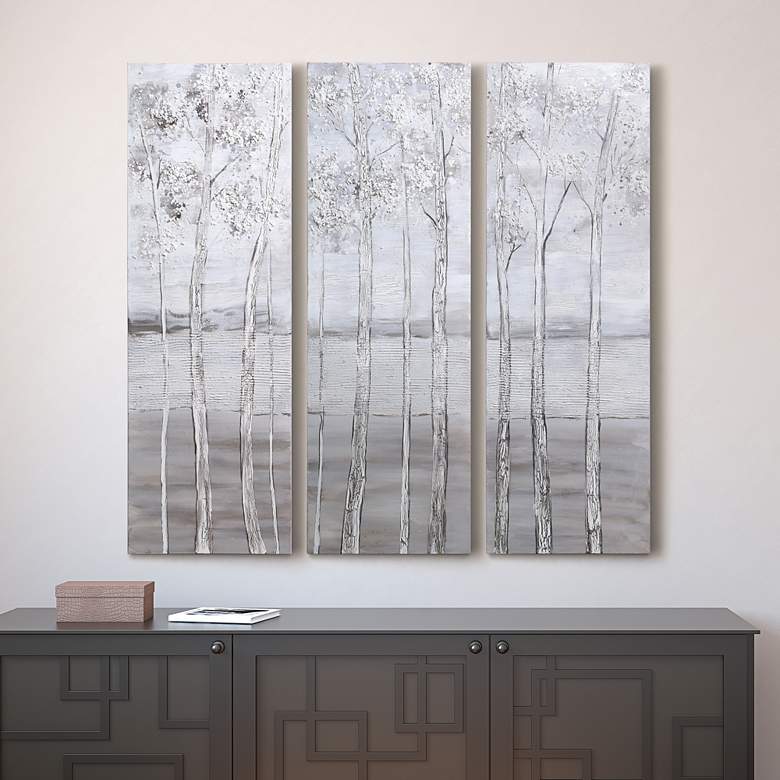 Image 2 Silver Winter 48" High Metallic 3-Piece Canvas Wall Art Set