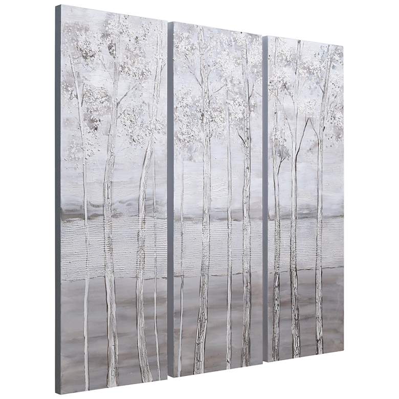 Image 6 Silver Winter 48 inch High Metallic 3-Piece Canvas Wall Art Set more views