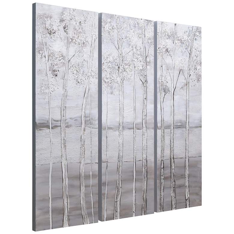 Image 6 Silver Winter 48" High Metallic 3-Piece Canvas Wall Art Set more views