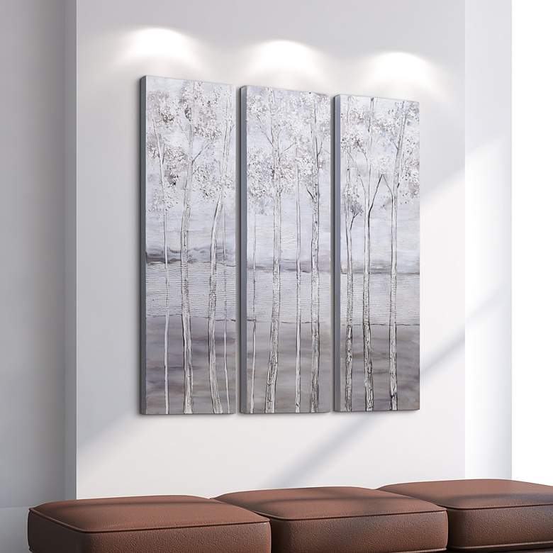 Image 7 Silver Winter 48" High Metallic 3-Piece Canvas Wall Art Set more views