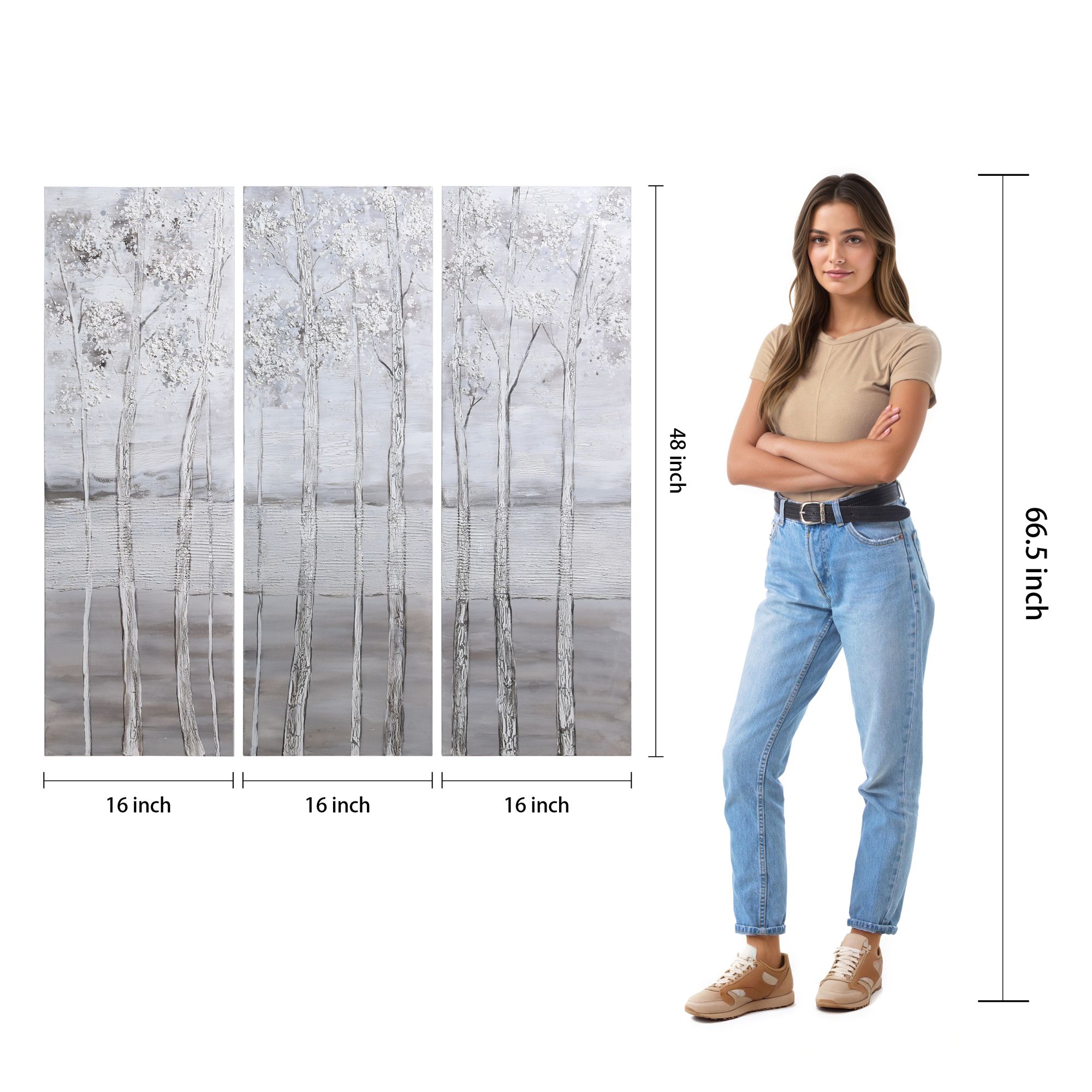 Silver Winter 48" High Metallic 3-Piece Canvas Wall Art Set in scene