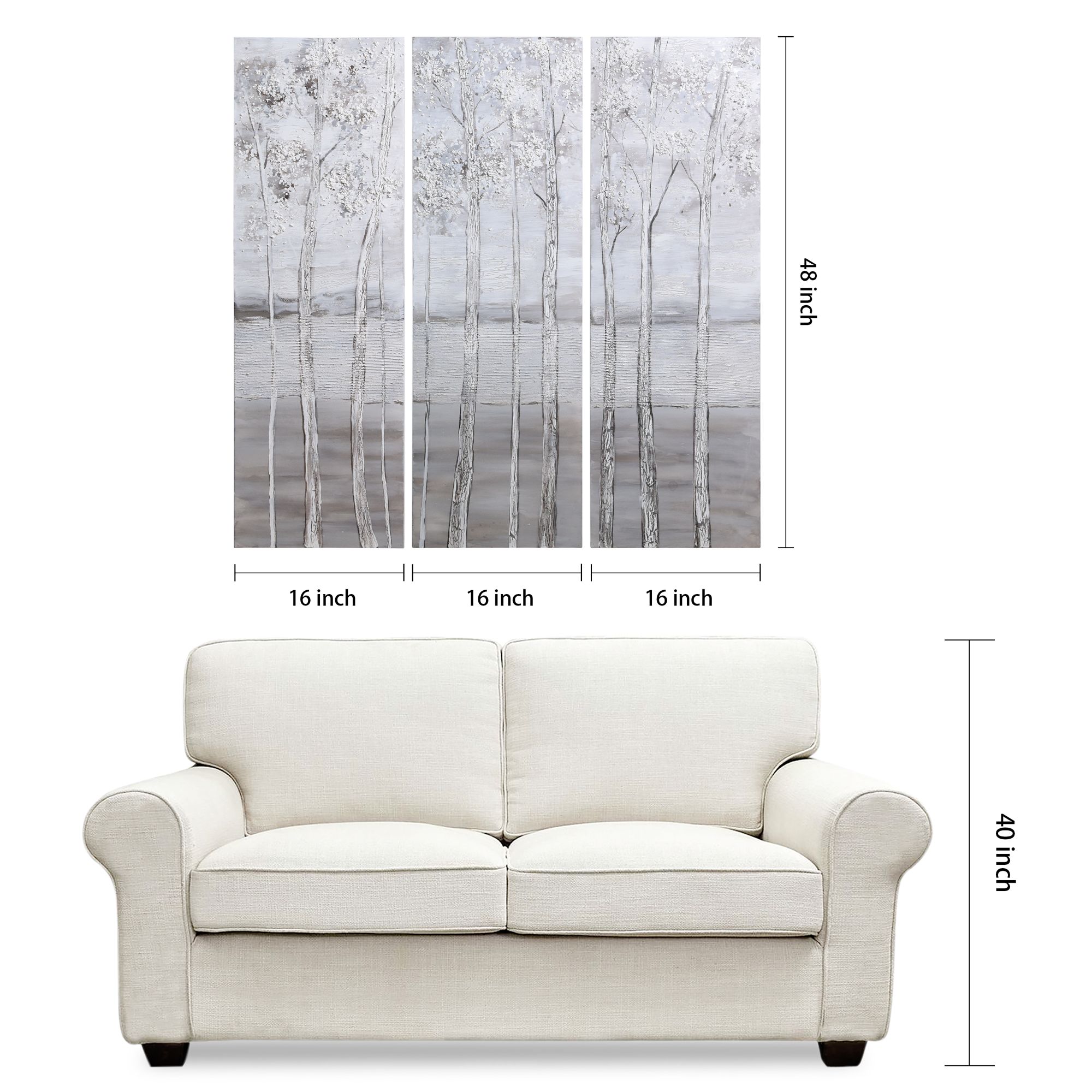 Silver Winter 48" High Metallic 3-Piece Canvas Wall Art Set in scene