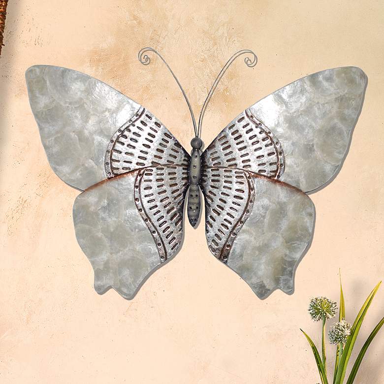 Image 1 Silver with Rust Dashes Butterfly 18" Wide Wall Decor