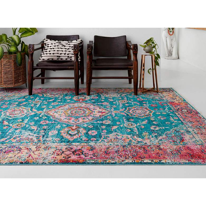 Silvia SIL-02 5&#39;x7&#39;6 inch Teal and Berry Rectangular Area Rug