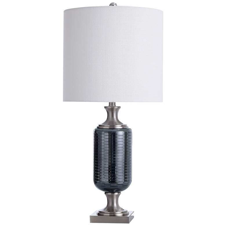 Image 1 Silvio Silver and Etched Dark Gray Smoked Glass Table Lamp
