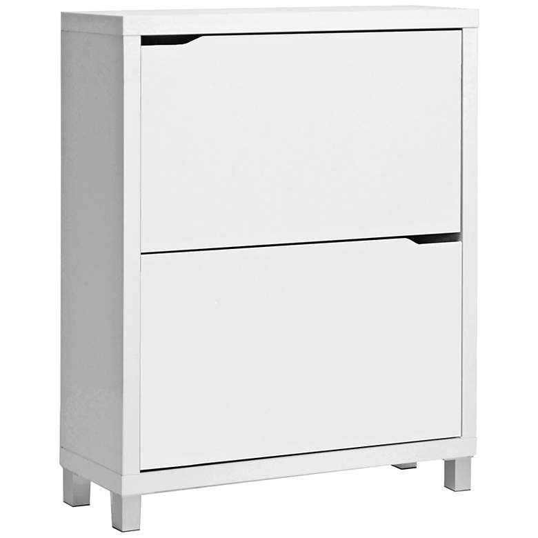 Image 1 Simms White Two-Tier 37" High Modern Shoe Cabinet