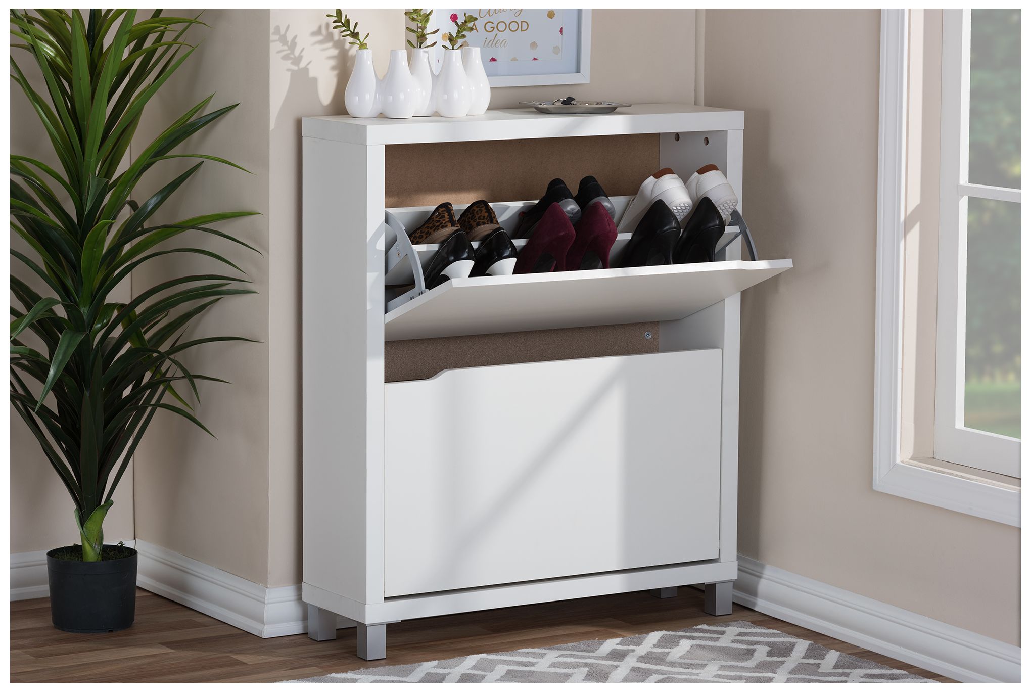 Image 2 Simms White Two-Tier 37" High Modern Shoe Cabinet more views