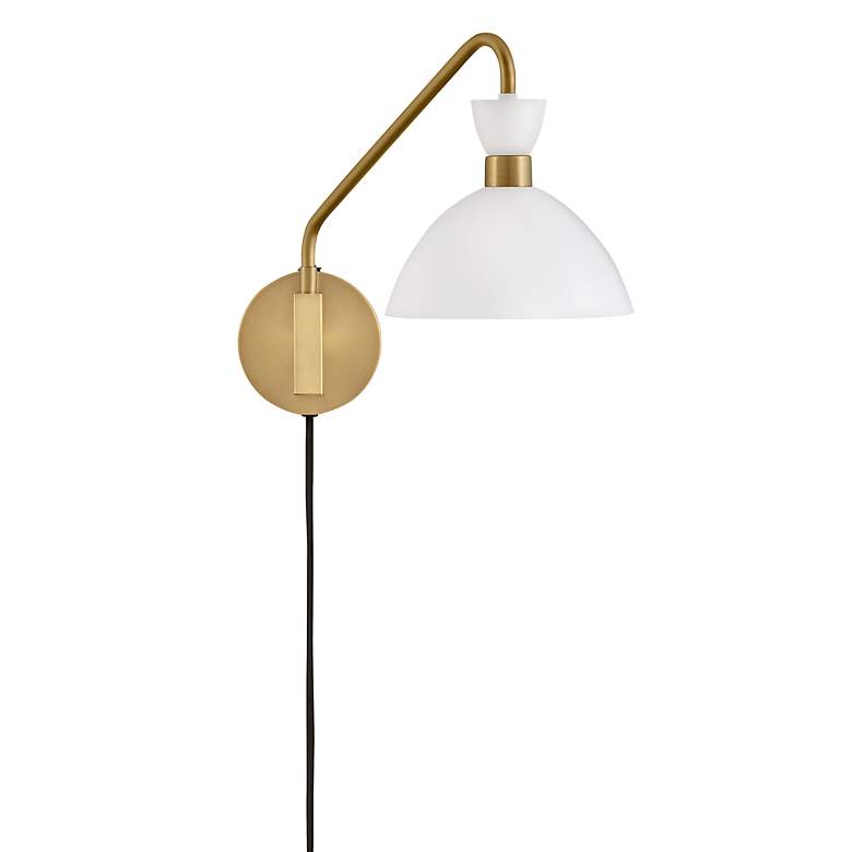 Image 7 Simon 13 1/4" High Heritage Brass Plug-In Wall Sconce more views