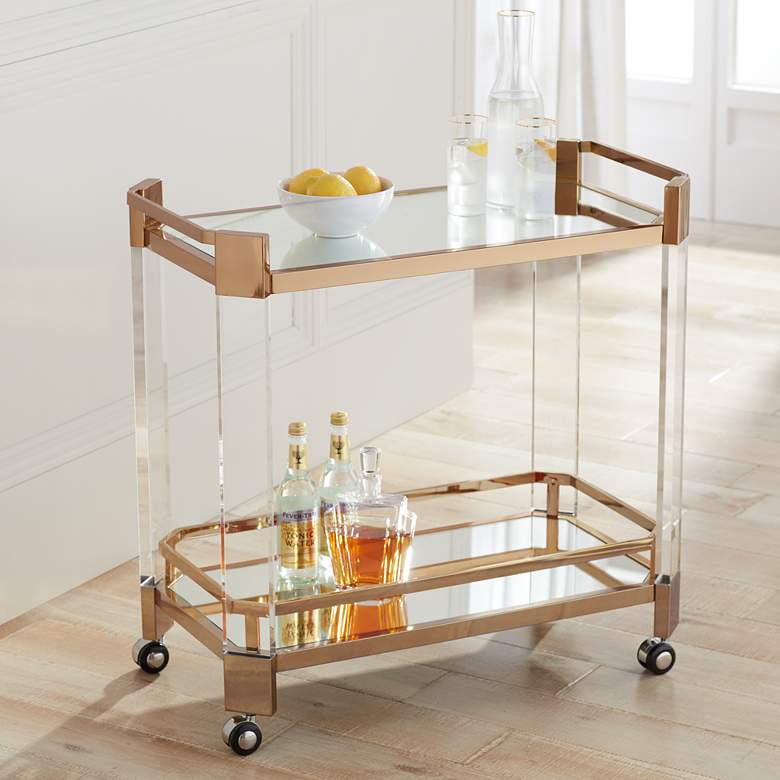 Image 1 Simon 33 inch Wide 2-Shelf Gold and Clear Acrylic Serving Cart