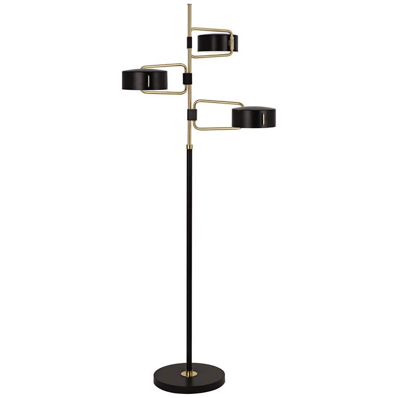 Image 1 Simon Black and Brass 3-Light Floor Lamp by Robert Abbey