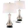 Simon Brushed Nickel USB Table Lamps Set of 2