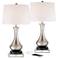 Simon Brushed Nickel USB Table Lamps With 8" Square Risers