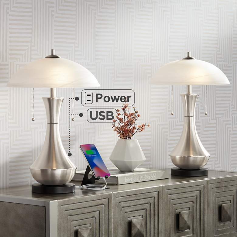 Image 1 Simon Modern Accent Power Outlet and USB Table Lamps Set of 2