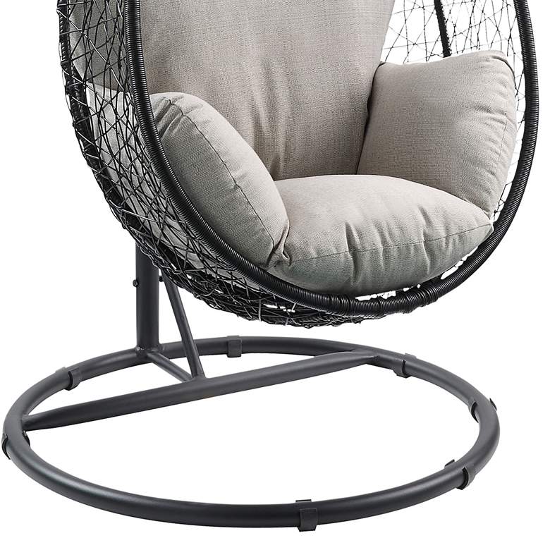 Simona Beige Fabric and Black Wicker Patio Swing Chair with Stand more views