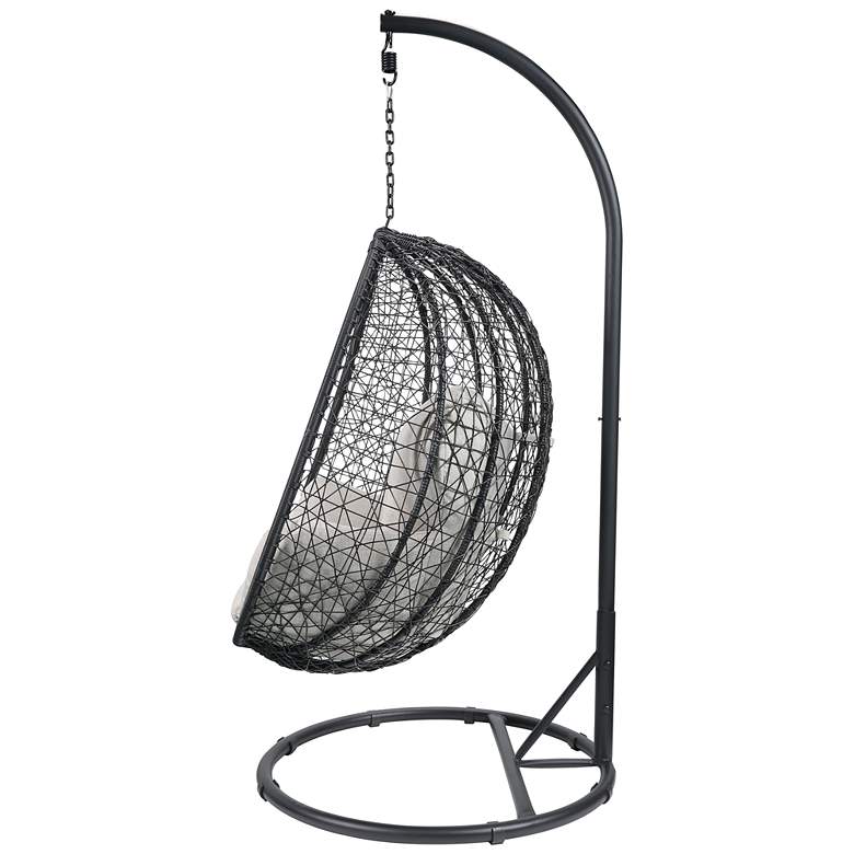 Image 7 Simona Beige Fabric and Black Wicker Patio Swing Chair with Stand more views