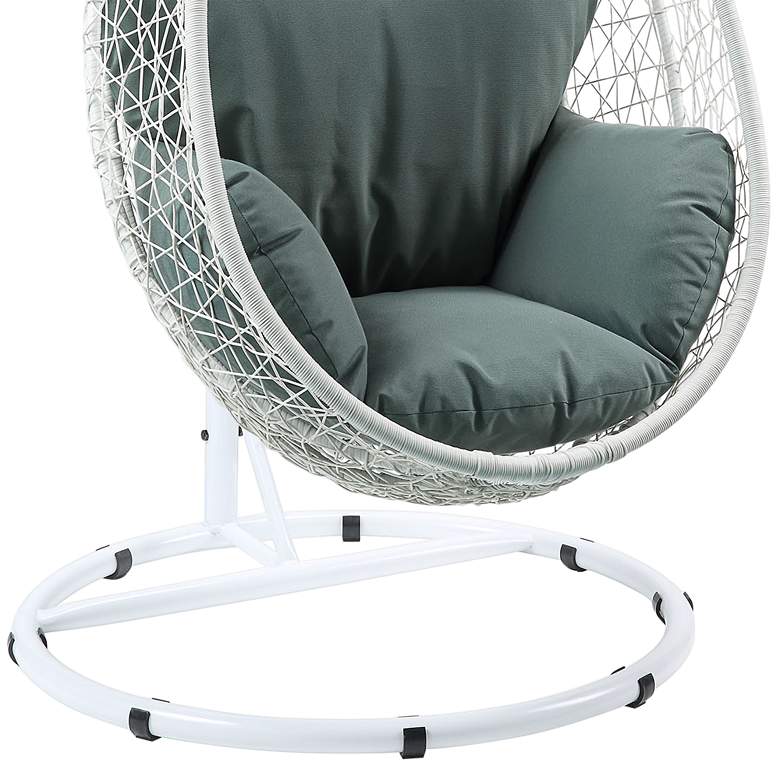 Simona Green Fabric and White Wicker Patio Swing Chair with Stand more views