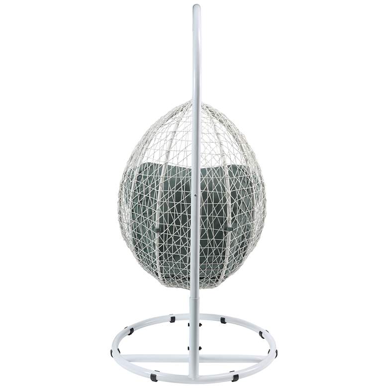 Simona Green Fabric and White Wicker Patio Swing Chair with Stand more views