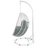 7_Simona Green Fabric and White Wicker Patio Swing Chair with Stand more views