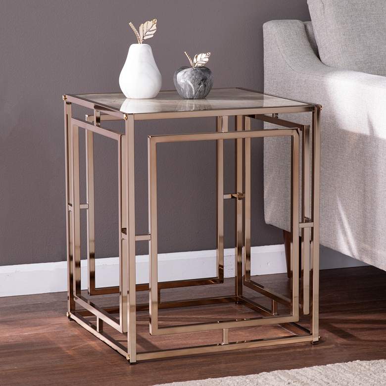 Image 1 Simondley 19 1/2" Wide Champagne Gold Metal End Table