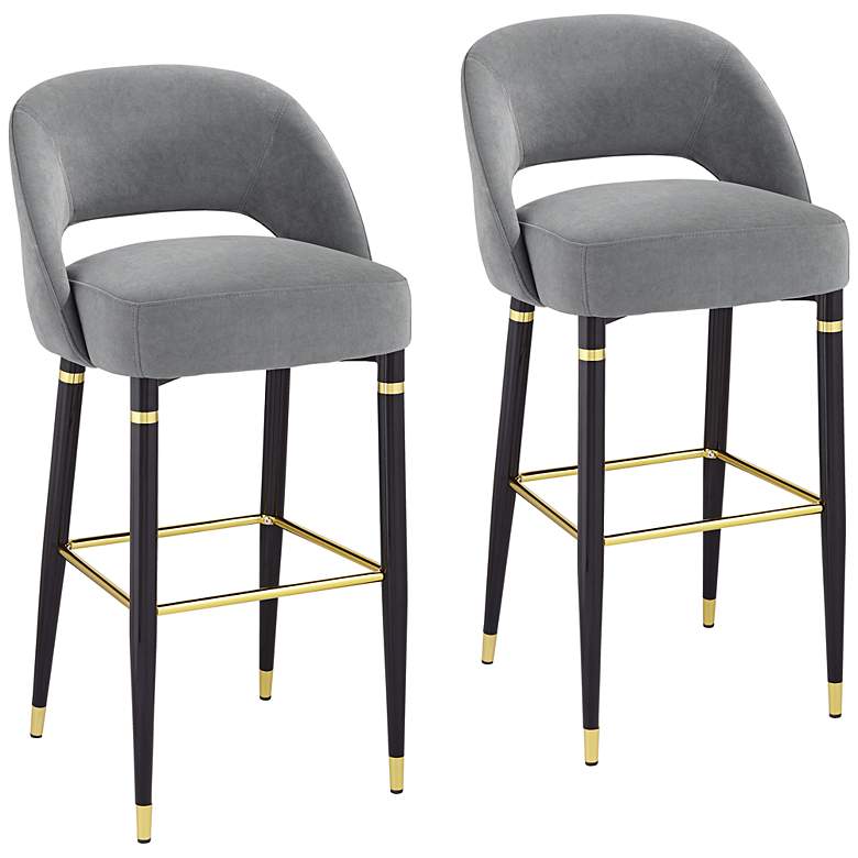 Image 3 Simone 31 1/2" Dark Gray Velvet Bar Stools Set of 2
