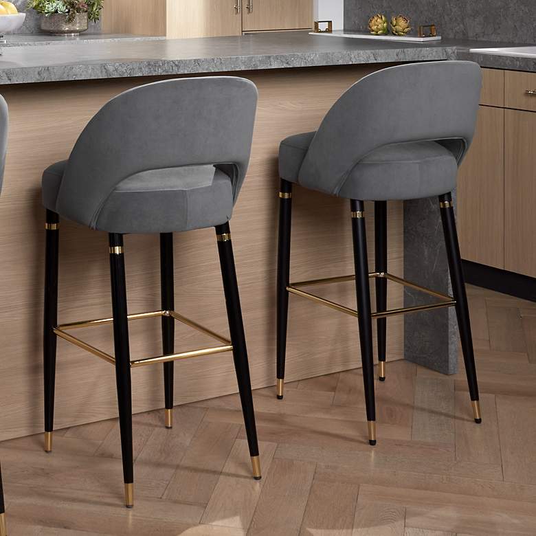 Image 2 Simone 31 1/2" Dark Gray Velvet Bar Stools Set of 2