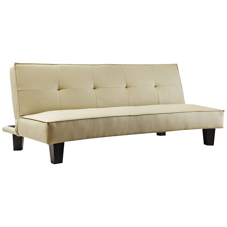Image 1 Simone 67" Wide Beige Faux Leather Mini Sofa Bed by HomeBell