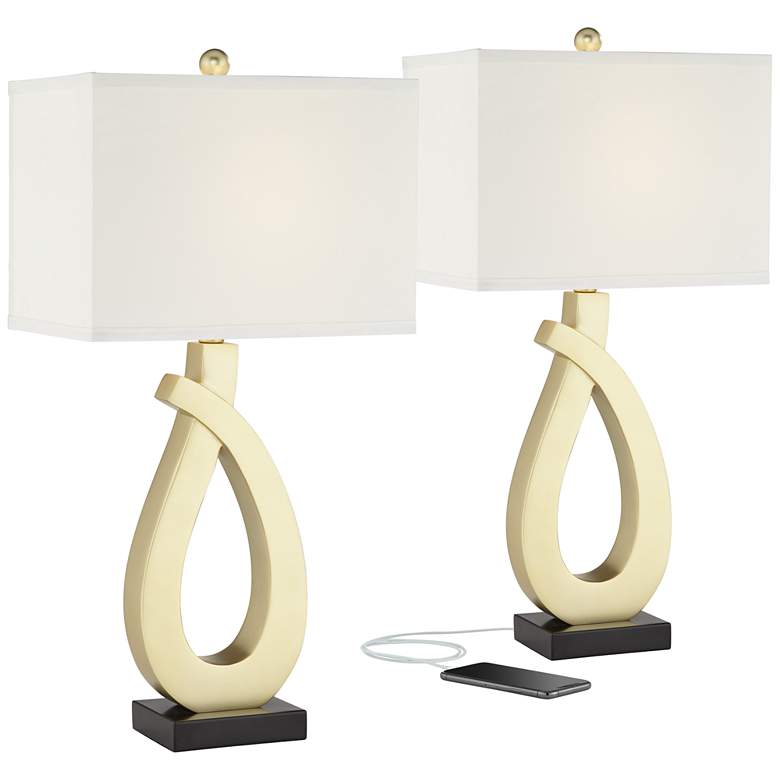 Simone Gold and Black Table Lamps Set of 2 with USB Ports