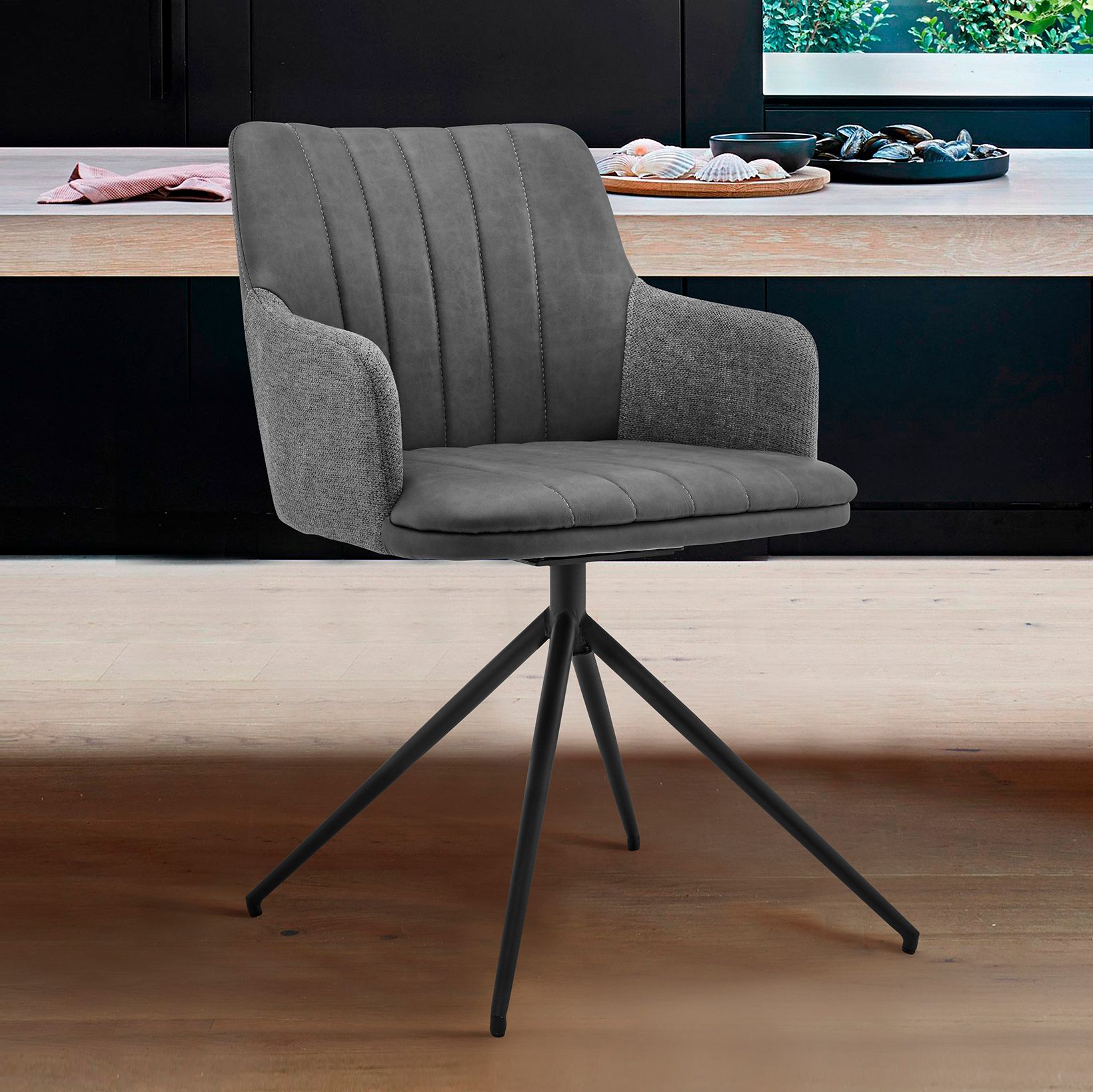 Image 7 Simone Set of 2 Dining Chairs in Gray Faux Leather, Fabric and Metal more views