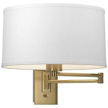 Simple 11" High Modern Brass Swing Arm Sconce With Natural Anna Shade