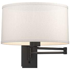 Image1 of Simple 11" High Black Swing Arm Sconce With Flax Shade