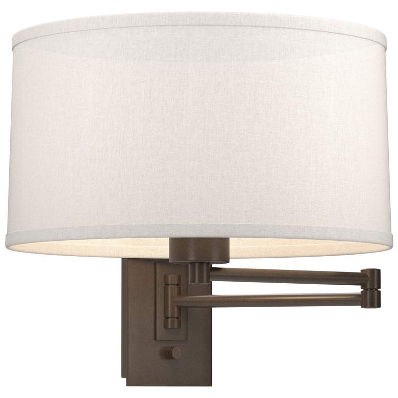Image 1 Simple 11" High Bronze Swing Arm Sconce With Flax Shade