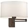 Simple 11" High Bronze Swing Arm Sconce With Flax Shade
