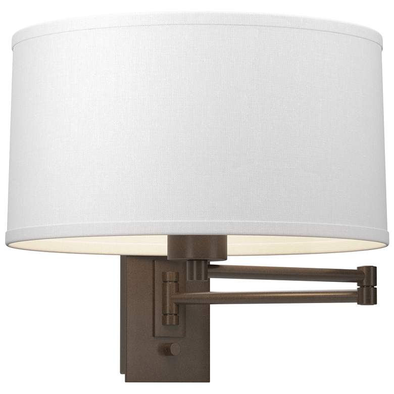 Image 1 Simple 11" High Bronze Swing Arm Sconce With Natural Anna Shade