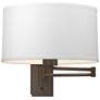 Simple 11" High Bronze Swing Arm Sconce With Natural Anna Shade