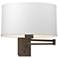 Simple 11" High Bronze Swing Arm Sconce With Natural Anna Shade