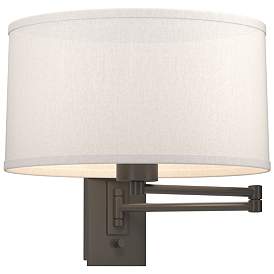Image1 of Simple 11" High Dark Smoke Swing Arm Sconce With Flax Shade