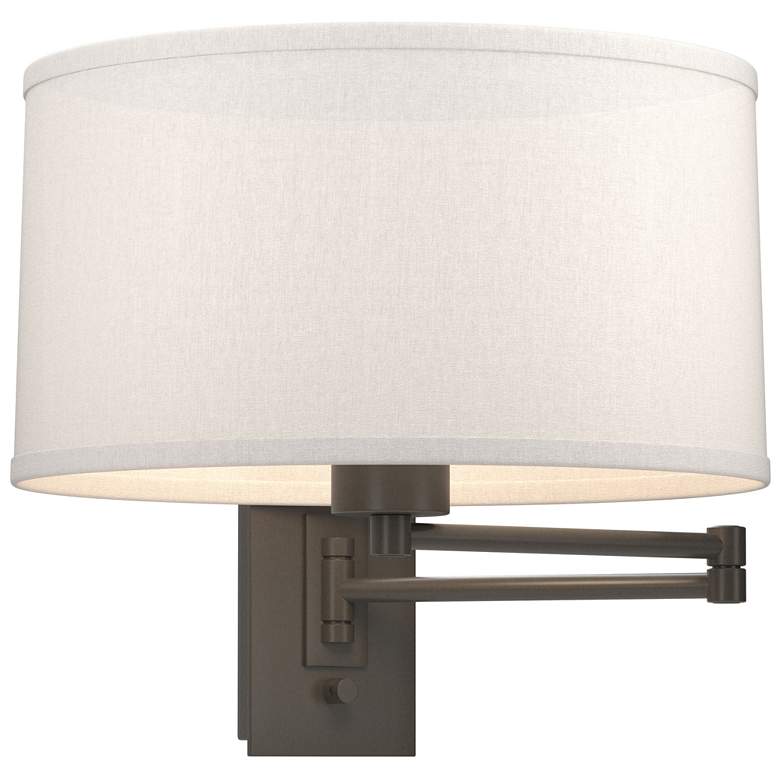 Image 1 Simple 11" High Dark Smoke Swing Arm Sconce With Flax Shade