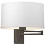 Simple 11" High Dark Smoke Swing Arm Sconce With Natural Anna Shade