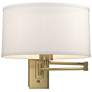 Simple 11" High Modern Brass Swing Arm Sconce With Flax Shade