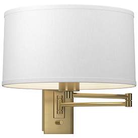 Image1 of Simple 11" High Modern Brass Swing Arm Sconce With Natural Anna Shade