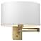Simple 11" High Modern Brass Swing Arm Sconce With Natural Anna Shade